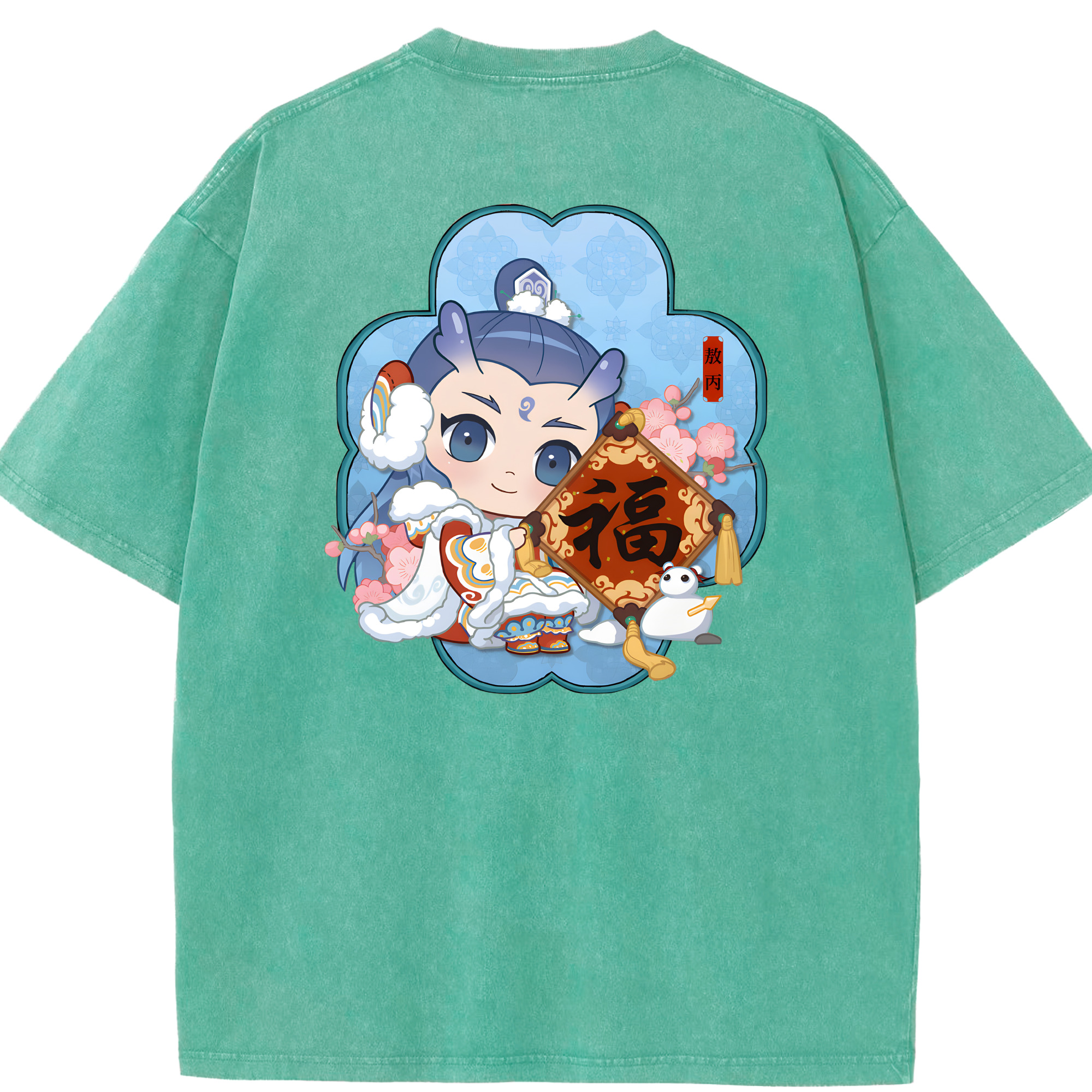 （画像用） Ne Zha 2 ナタ 魔童の大暴れ 綿100% ヴィンテージ風 半袖Tシャツ（背面プリント）
